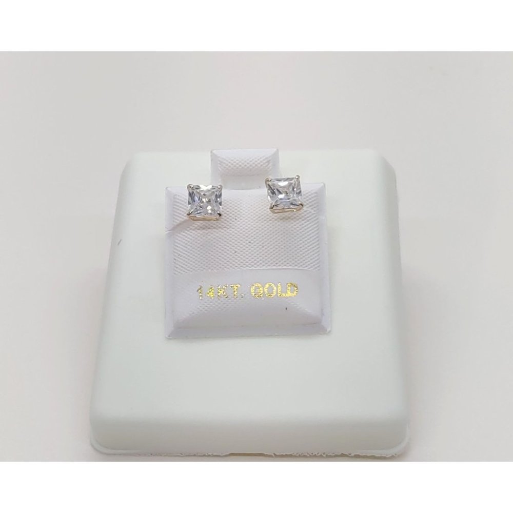 "HJ-E01" 14 Karat Yellow Gold Screw Backing Square Stud Earrings-5MM